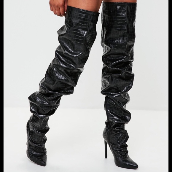 black slouchy thigh high boots